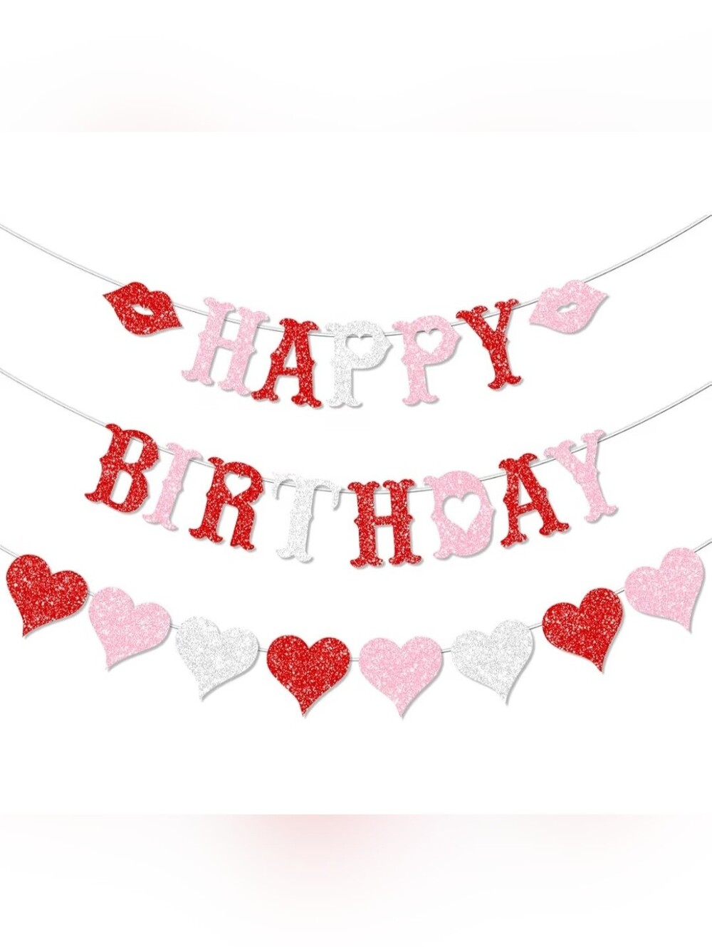 Glitter Valentines Birthday Decorations Banner